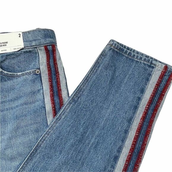 EXPRESS Girlfriend High Rise Red Side Stripe Jean - Picture 7 of 12